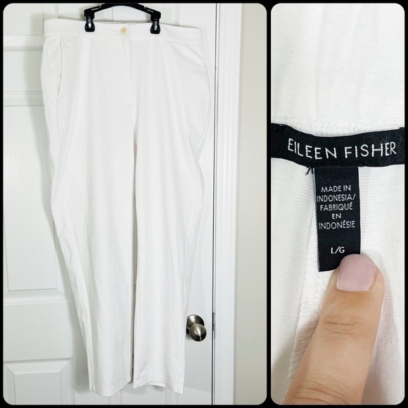 Eileen Fisher Pants - EILEEN FISHER White Organic Cotton Elastic Waist Knit Pants - LARGE